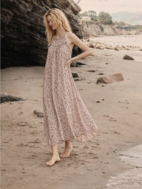 Doen Pierre Dress in Blush Mini Earl Floral Midi Size XS Red Cream Boho